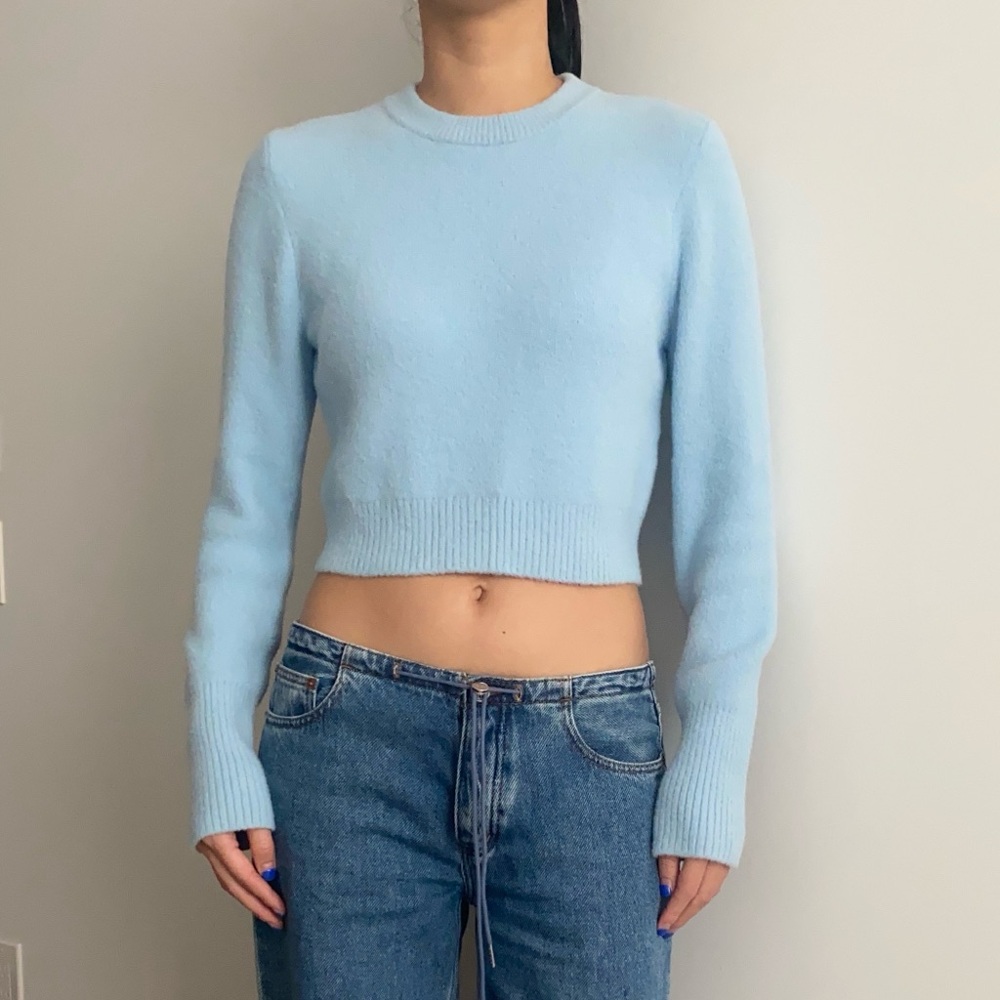 Zara soft knit crew neck sweater blue